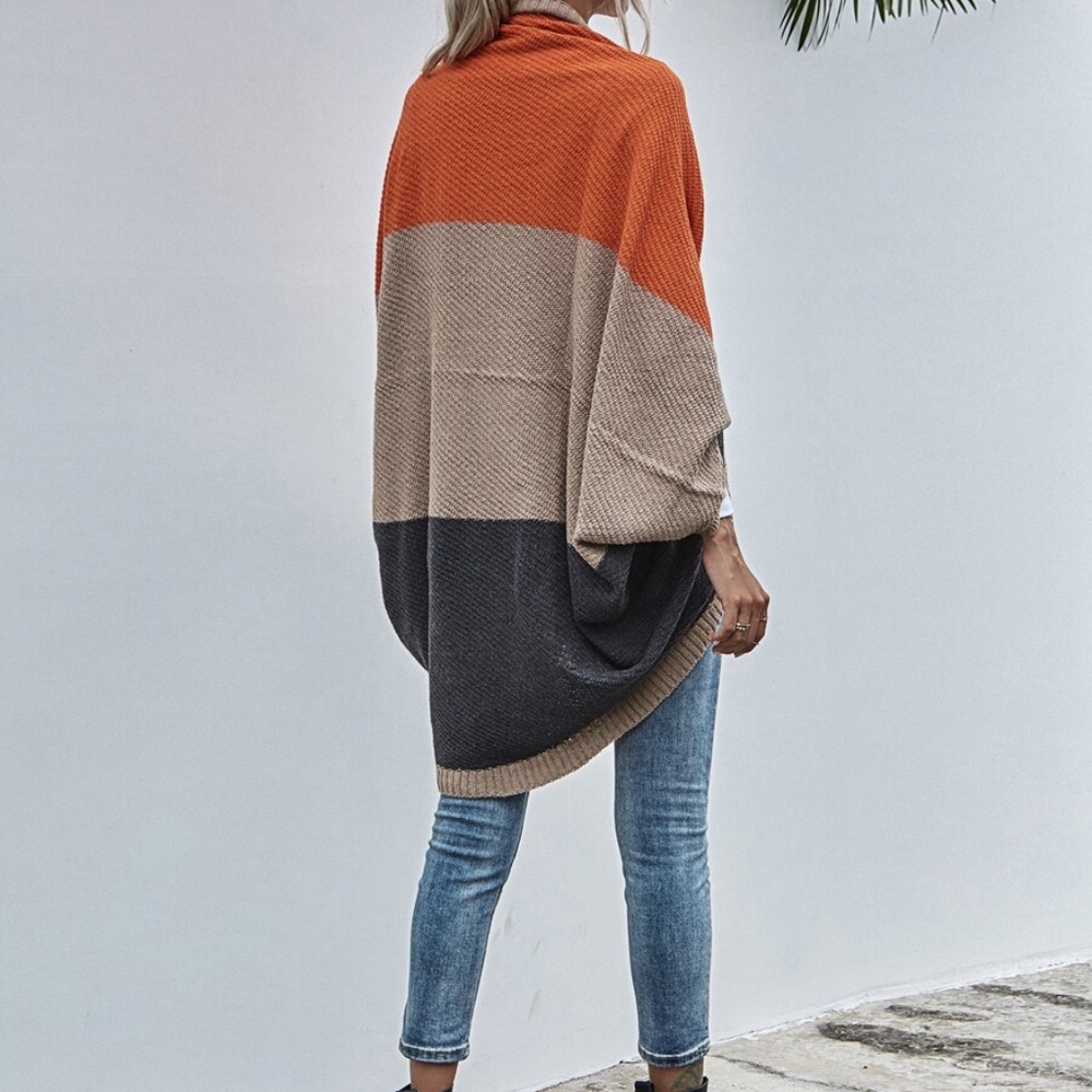 color block knit batwing cardigan oversized orange - Picture 4 of 5